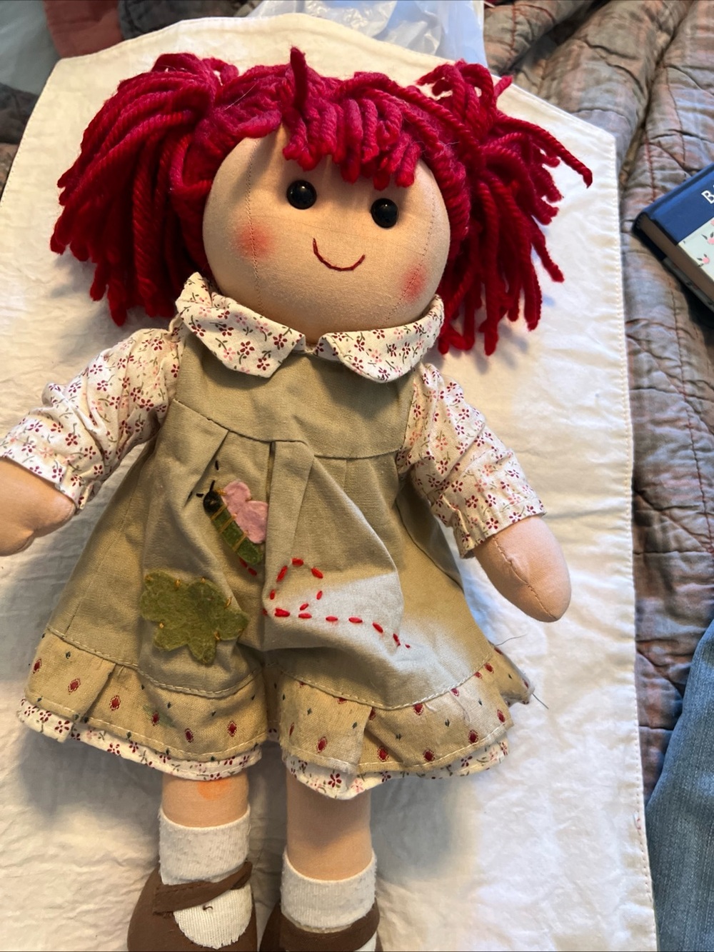 Unk Red-Haired Plush Rag Doll with Beige Dress